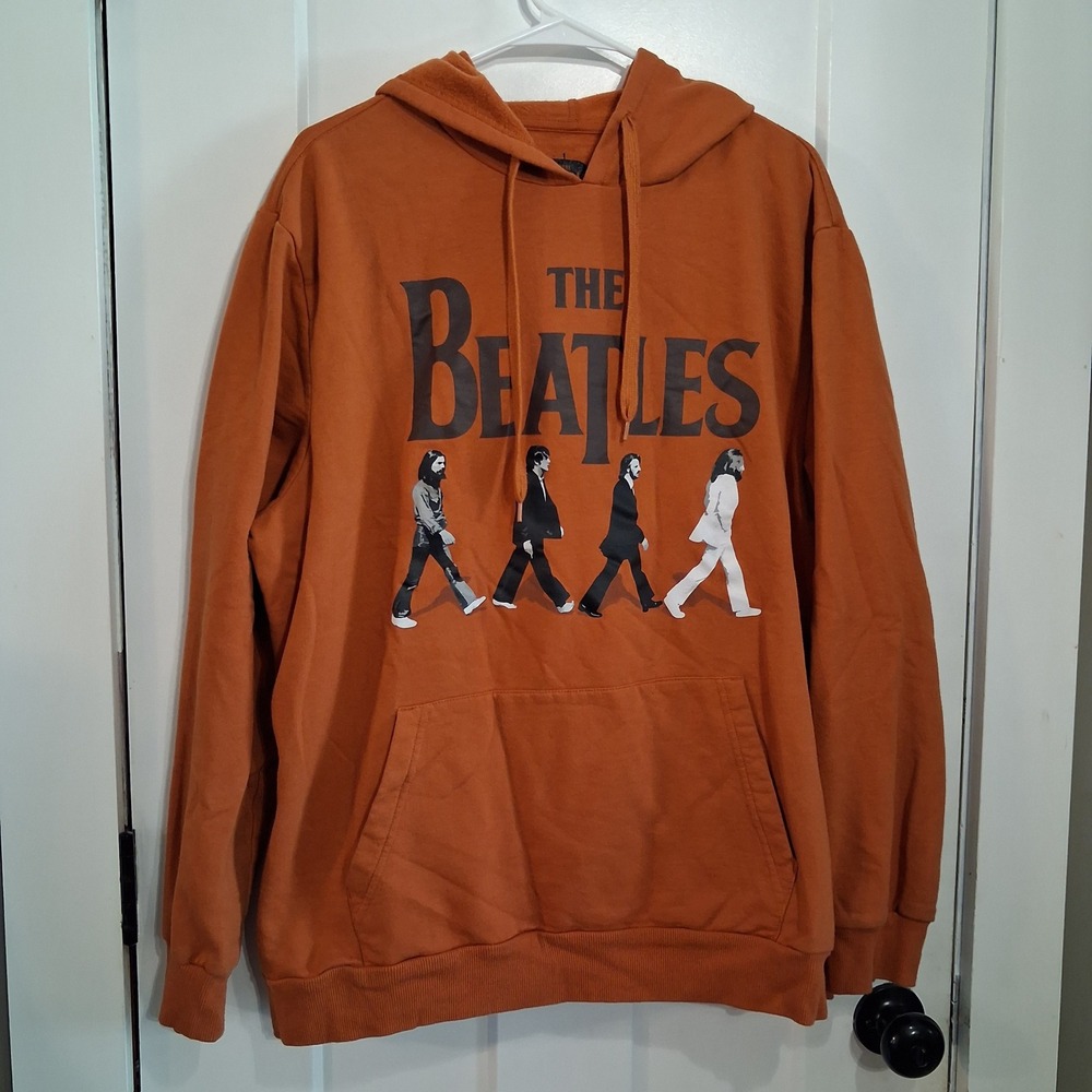 The Beatles Hoodie Mens XXL Orange Abbey Road Graphic Pullover Rock Band Merch